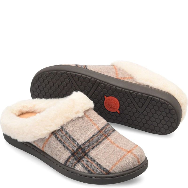 Born Women's Ali Slip-Ons & Lace-Ups - Taupe Plaid Wool (Tan)