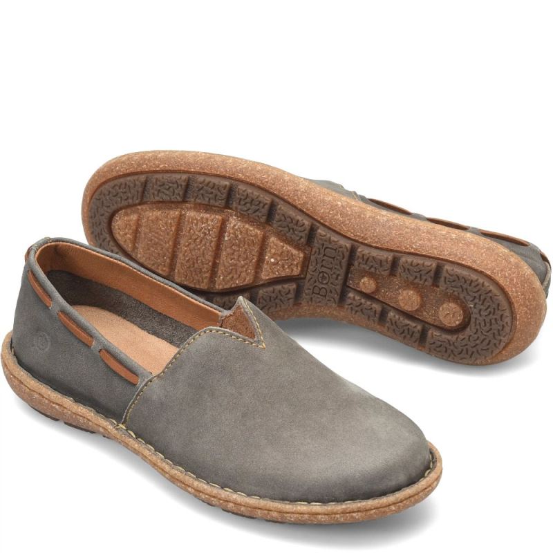 Born Women's Naya Slip-Ons & Lace-Ups - Grey Nubuck (Grey)