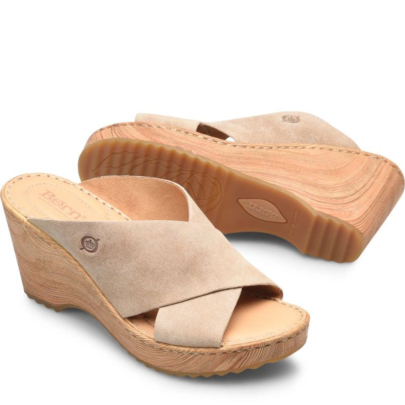 Born Women's Nora Sandals - Cream Visone Suede (Tan)