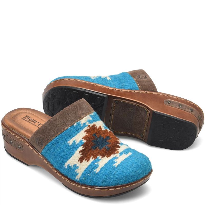Born Women's Bandy Blanket Clogs - Turquoise Blanket Combo (Blue