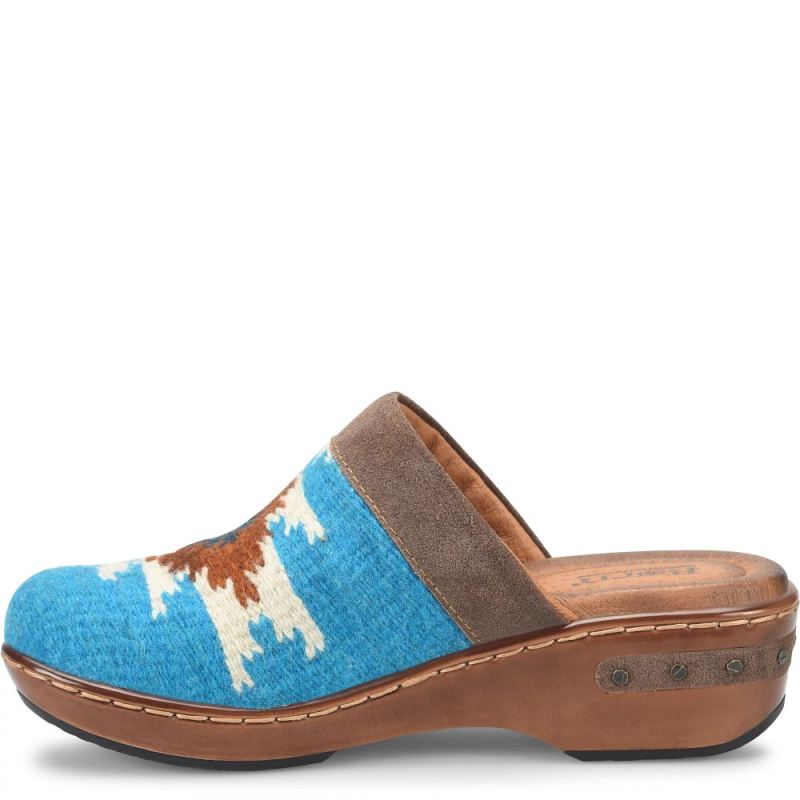 Born Women's Bandy Blanket Clogs - Turquoise Blanket Combo (Blue