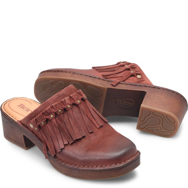 Born Women's Harmony Clogs - Dark Brick Distressed (Red)