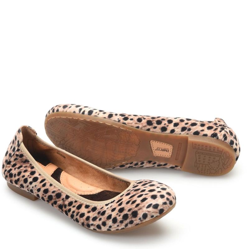 Born Women's Julianne Flats - Black Natural Leopard (Animal Prin