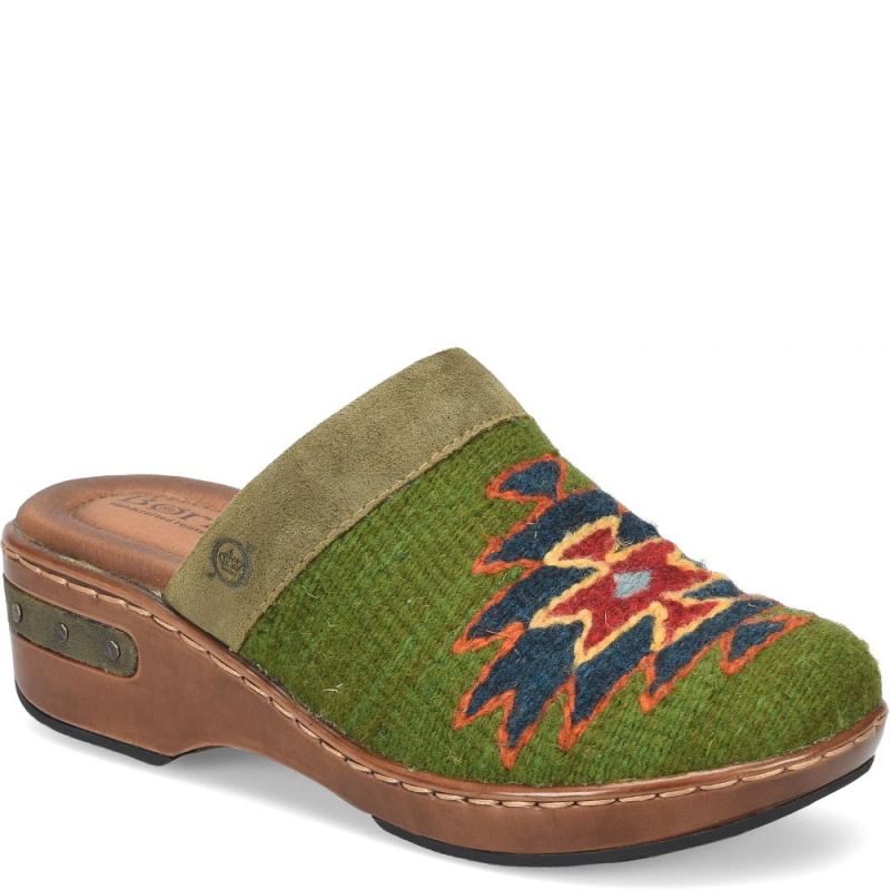 Born Women's Bandy Blanket Clogs - Green Blanket Combo (Green)