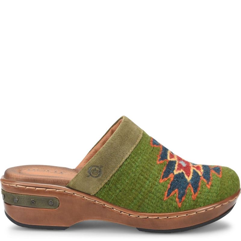 Born Women's Bandy Blanket Clogs - Green Blanket Combo (Green)