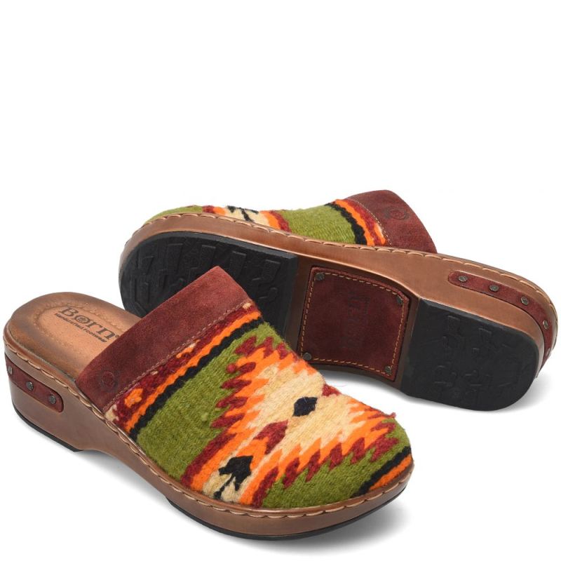 Born Women's Bandy Blanket Clogs - Red Blanket Combo (Green)