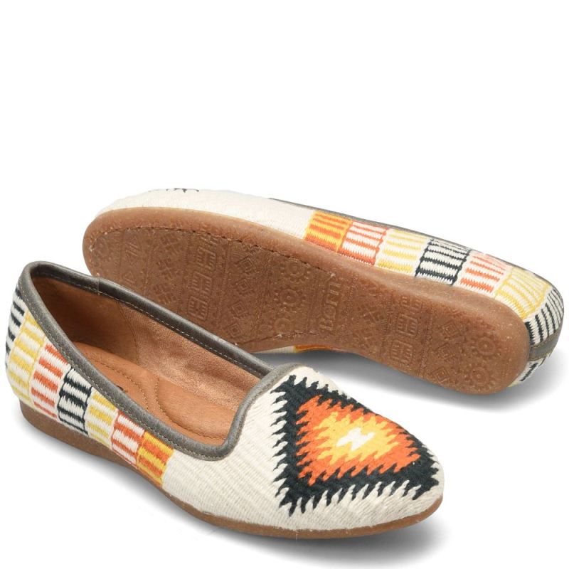 Born Women's Giselle Flats - White Cotton Fabric (Multicolor)