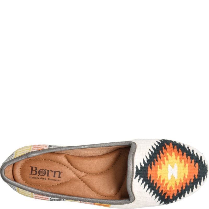 Born Women's Giselle Flats - White Cotton Fabric (Multicolor)