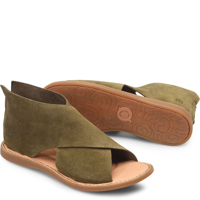Born Women's Iwa Sandals - Army Green Suede (Green)