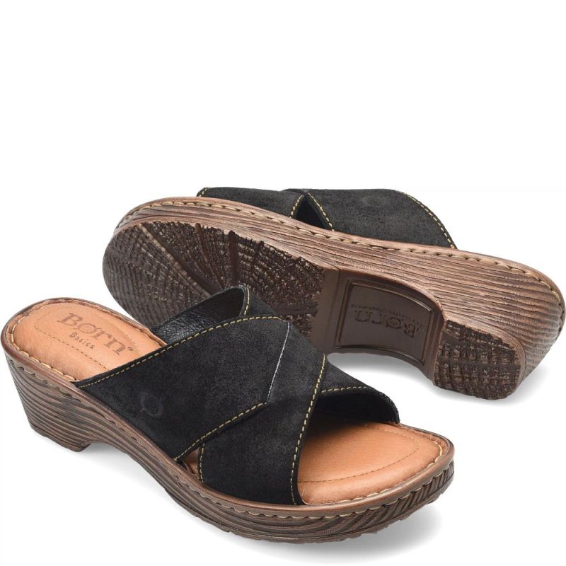 Born Women's Teayo Basic Sandals - Black Distressed (Black)
