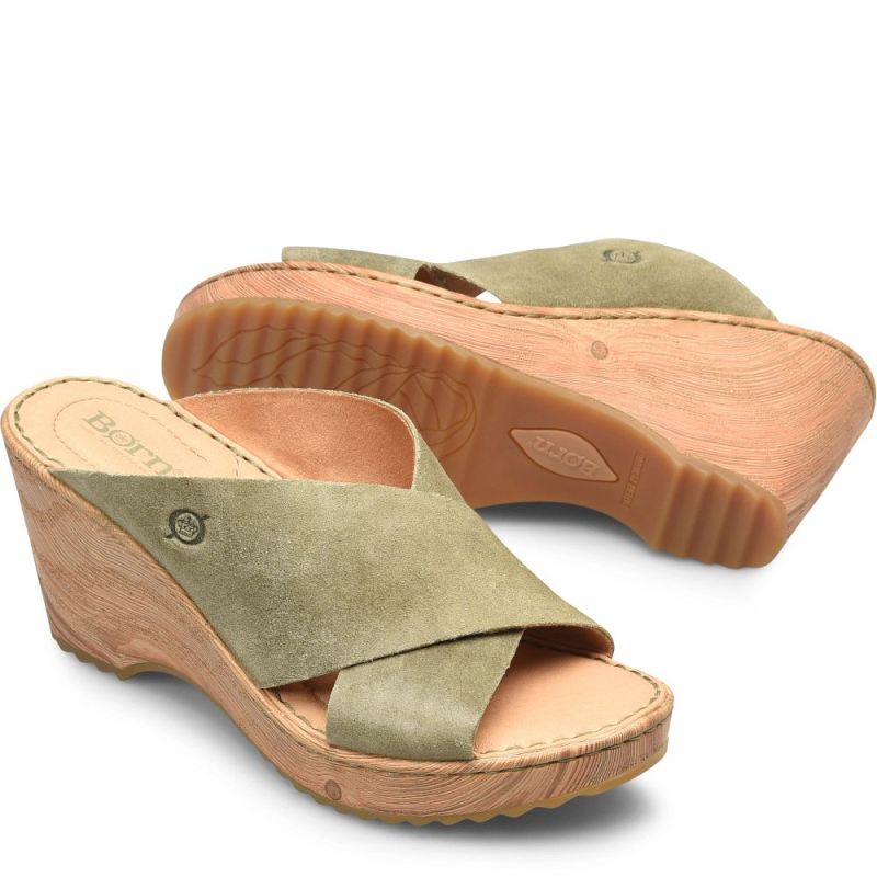 Born Women's Nora Sandals - Kiwi Suede (Green)