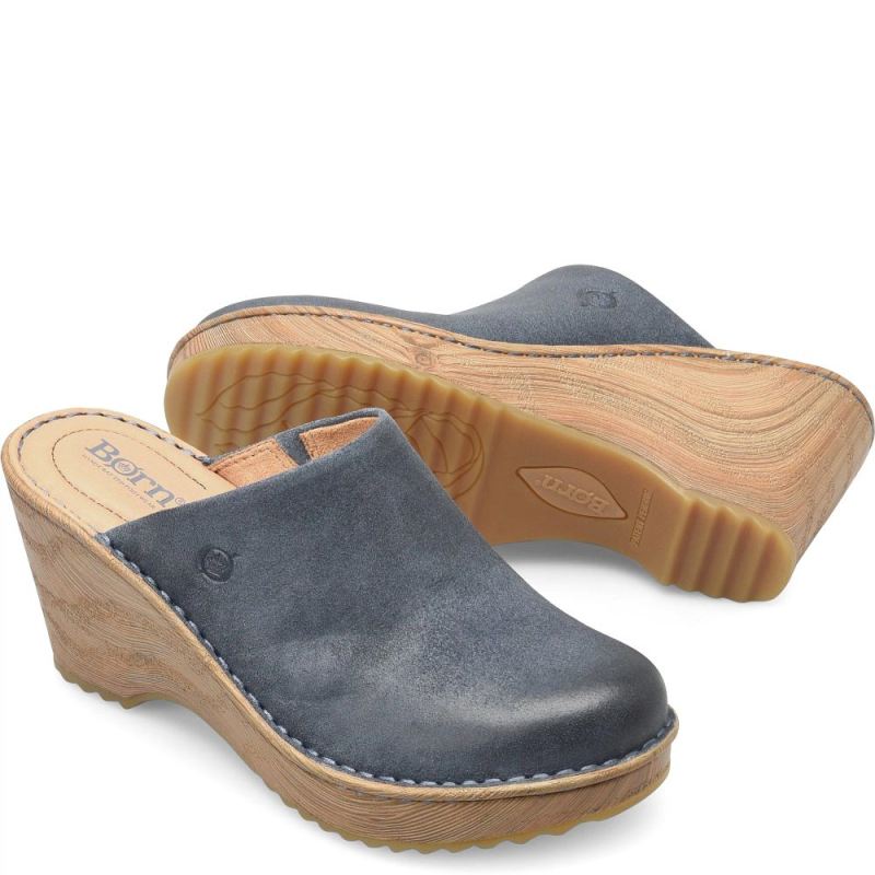 Born Women's Natalie Clogs - Light Jeans Distressed (Blue)