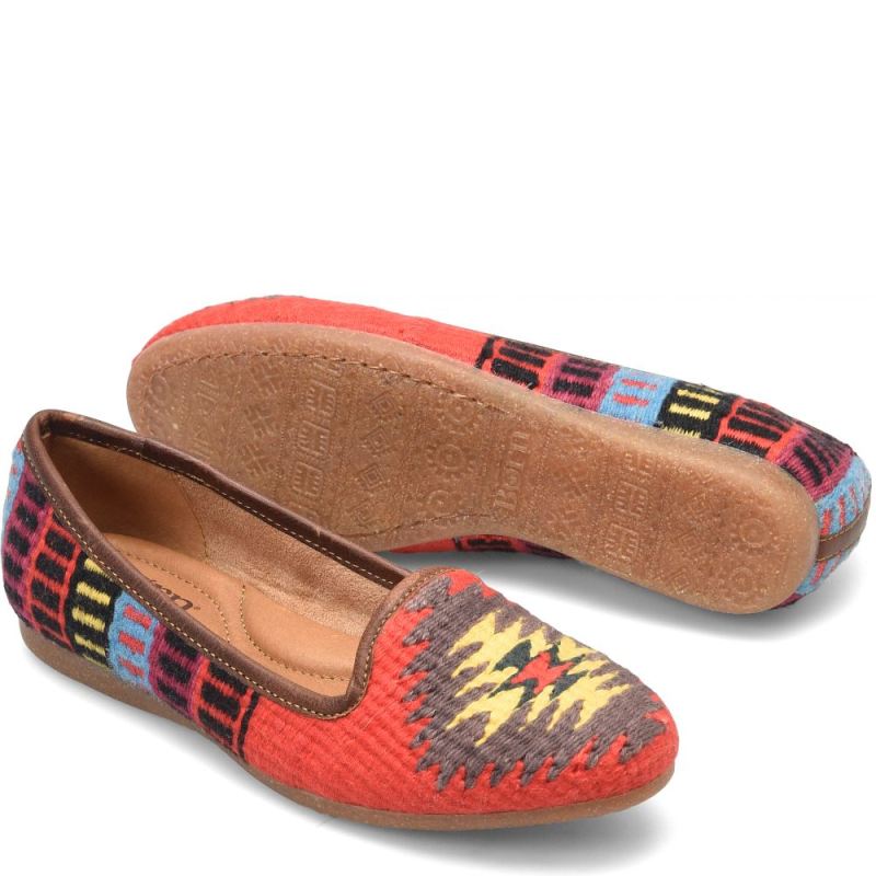 Born Women's Giselle Flats - Red Cotton Fabric (Multicolor)