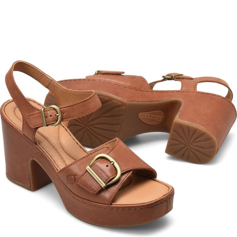 Born Women's Browyn Sandals - Cognac With Leather Wrap (Brown)