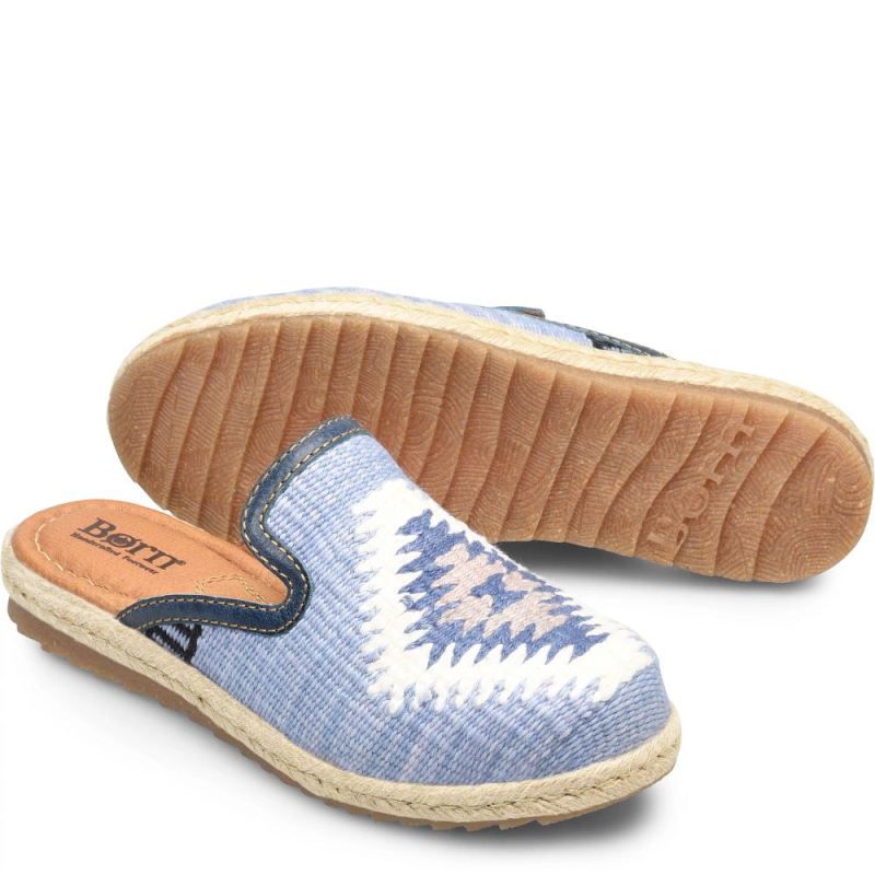 Born Women's Gretta Clogs - Sea Blue Cotton Fabric (Multicolor)
