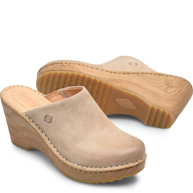 Born Women's Natalie Clogs - Cream Visone Distressed (Tan)