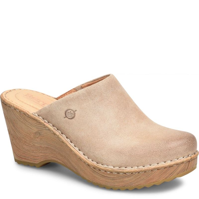 Born Women's Natalie Clogs - Cream Visone Distressed (Tan)