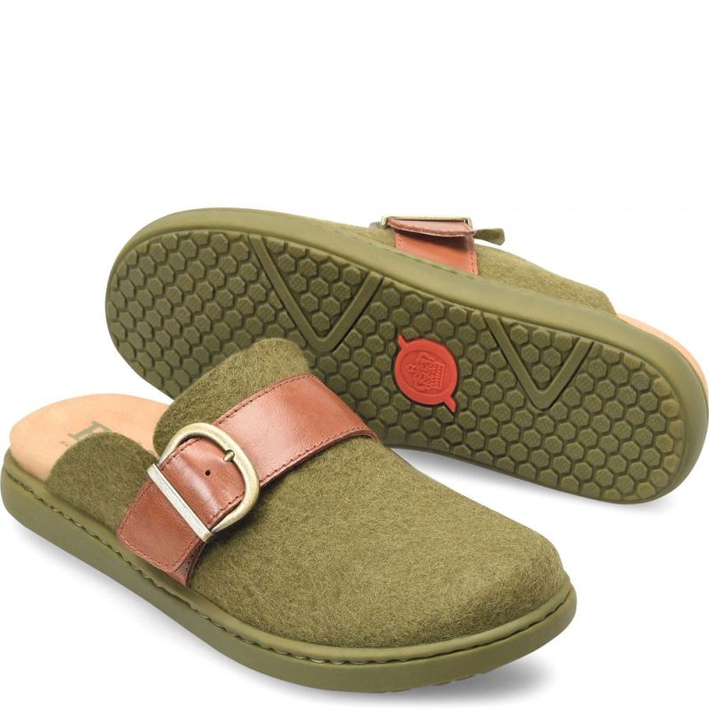 Born Women's Lia Clogs - Dark Military Felt Combo (Green)
