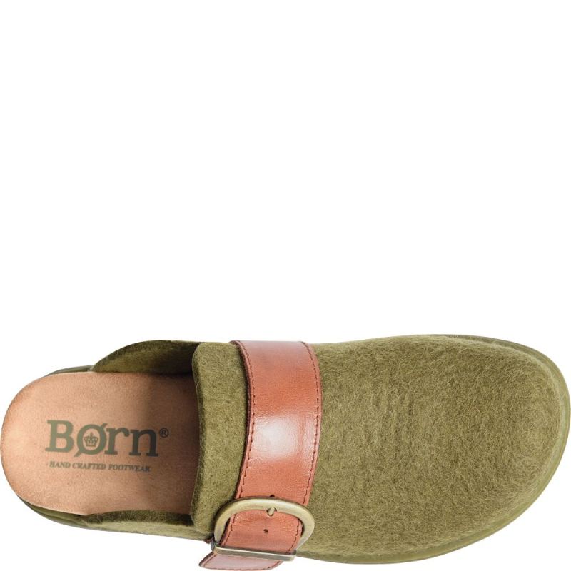 Born Women's Lia Clogs - Dark Military Felt Combo (Green)