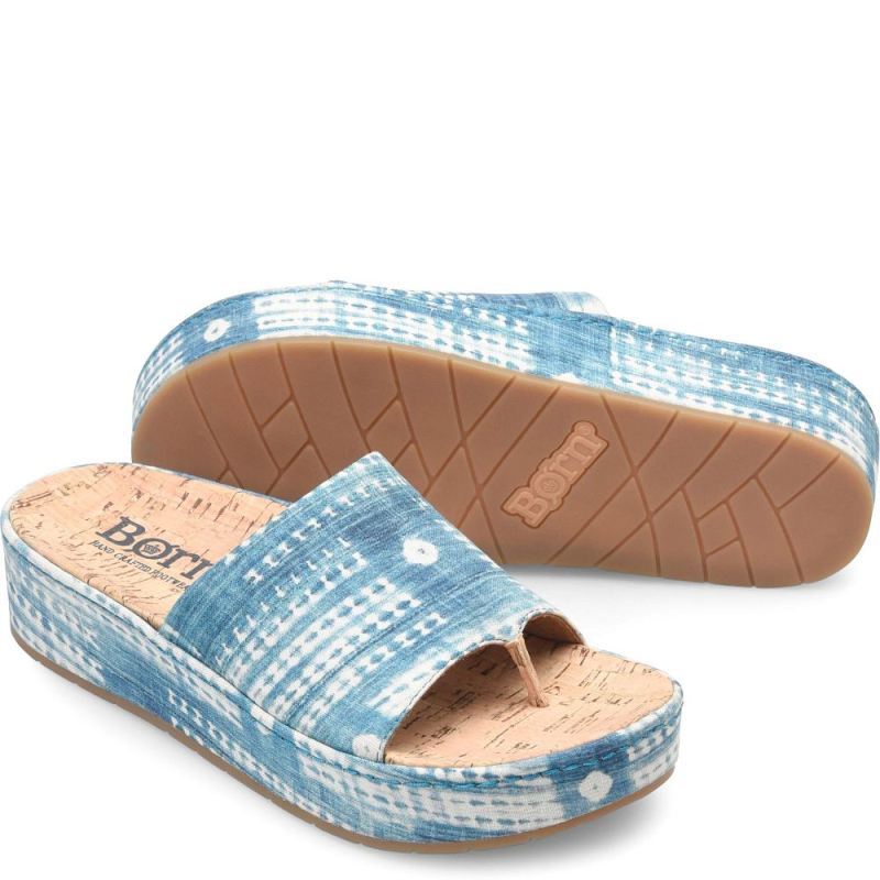 Born Women's Sharr Sandals - Blue Multi Tencel Fabric (Multicolo