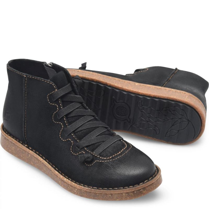 Born Women's Sienna Slip-Ons & Lace-Ups - Black Distressed (Blac