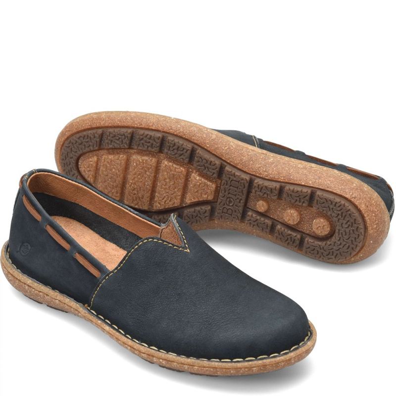 Born Women's Naya Slip-Ons & Lace-Ups - Navy Sailor Nubuck (Blue