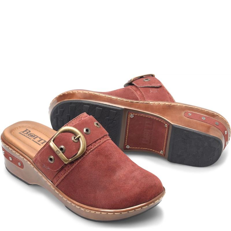 Born Women's Banyan Clogs - Dark Brick Distressed (Red)